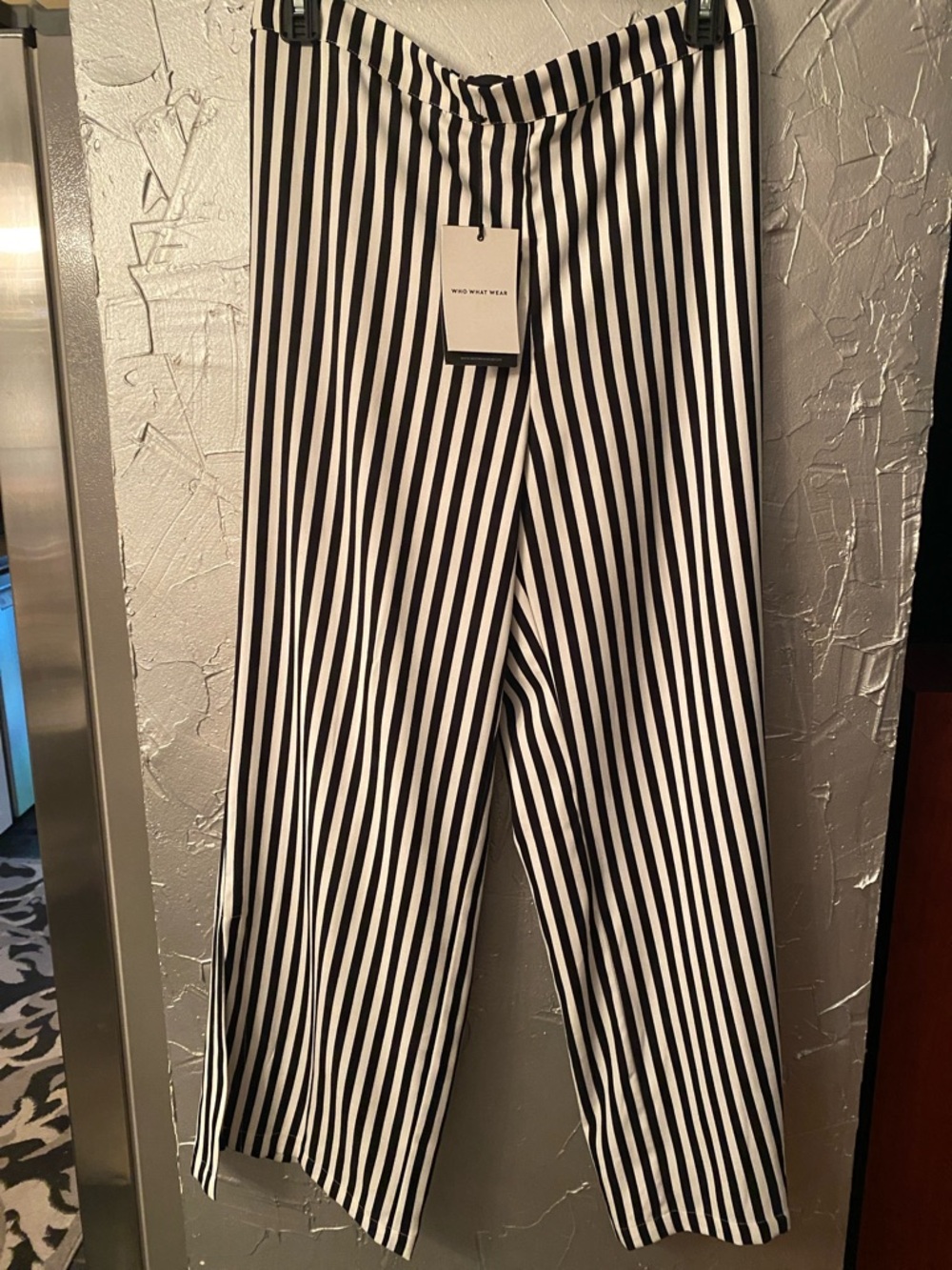 Who What Wear Striped Wide-Leg Pants in Black and White